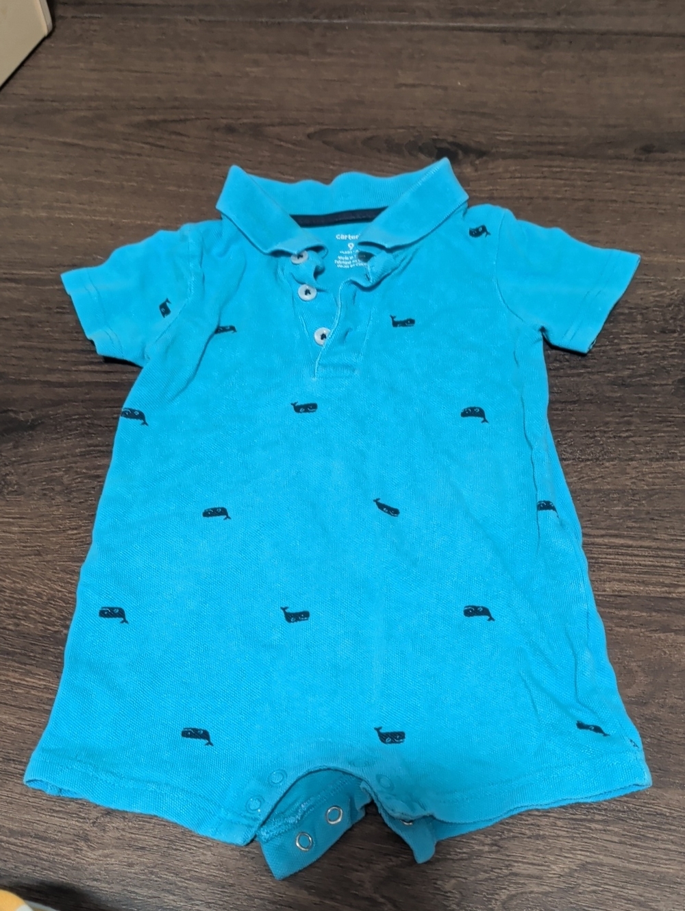 Carter's | Baby Polo Romper with Whale Embroidery Bright Turquoise - 9M